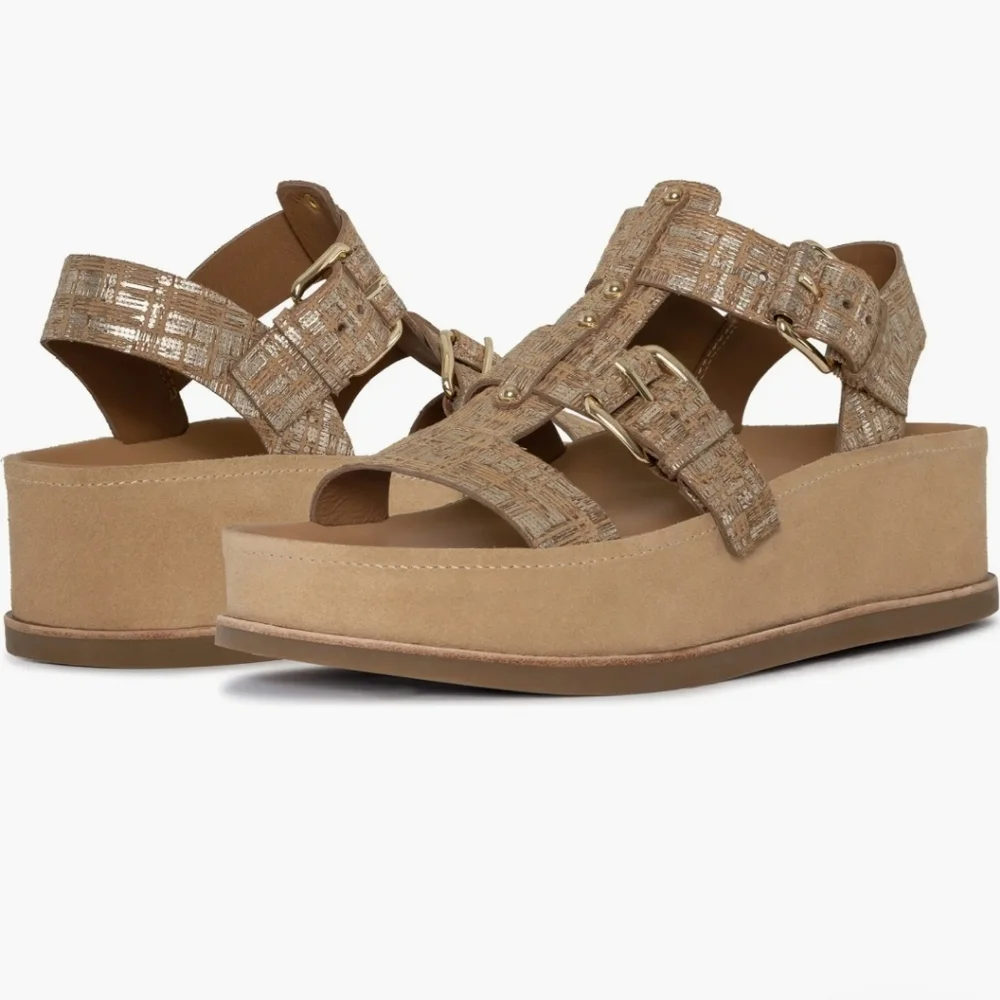 Donald Pliner Jesmin Platform Fisherman Sandal Camel Platino Size 7.5